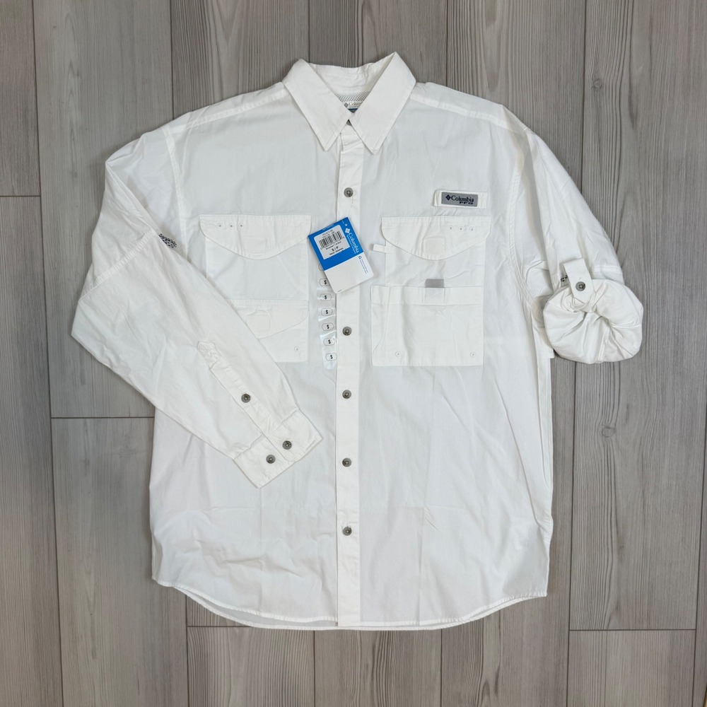 Columbia PFG Bonehead Long Sleeve Fishing Shirt White Cotton FM7120 Mens Small